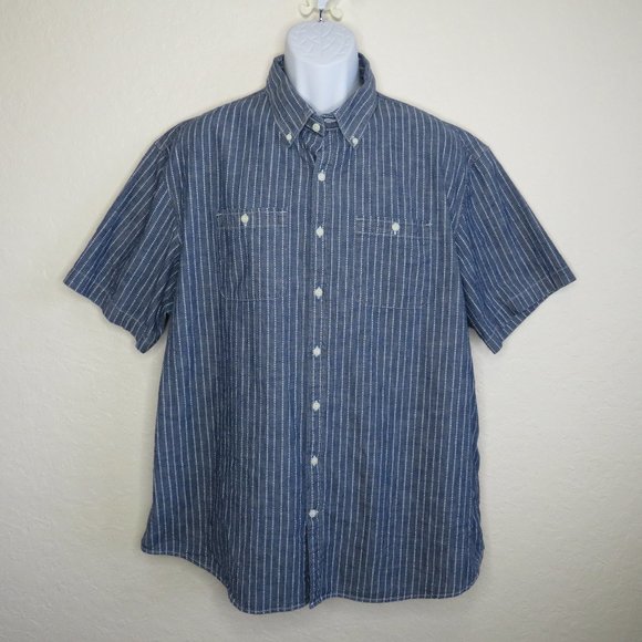 Old Navy* Men's Short Sleeve Button Down Curved‎ Hem Pocket Stripe Shirt~ XXL - Picture 1 of 12
